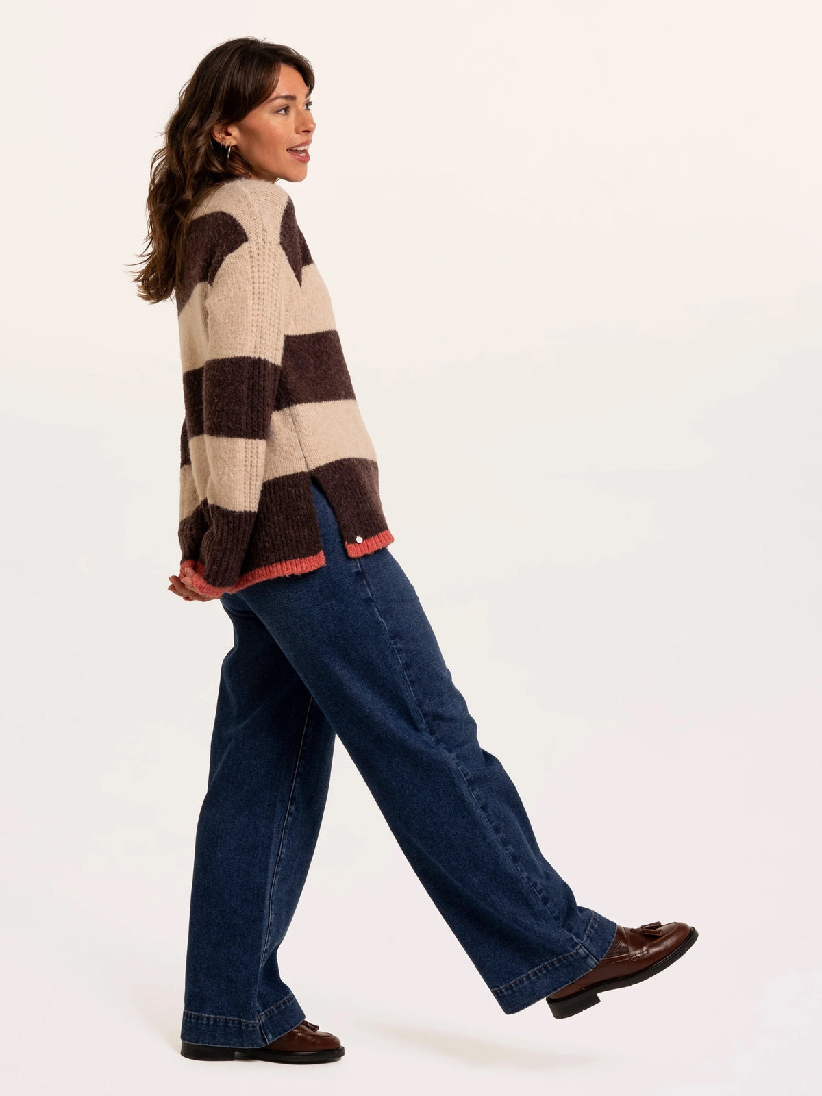 Brakeburn - Eira - Stripe Crew Neck - Cosy Knitted Jumper - Burgundy