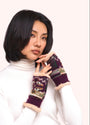 Powder - Scandi - Knitted Fluffy Lined Fingerless Wrist Warmers - Damson Mix
