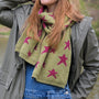 POM - Estelle - Olive Green & Magenta Stars - Knitted Reversible Scarf
