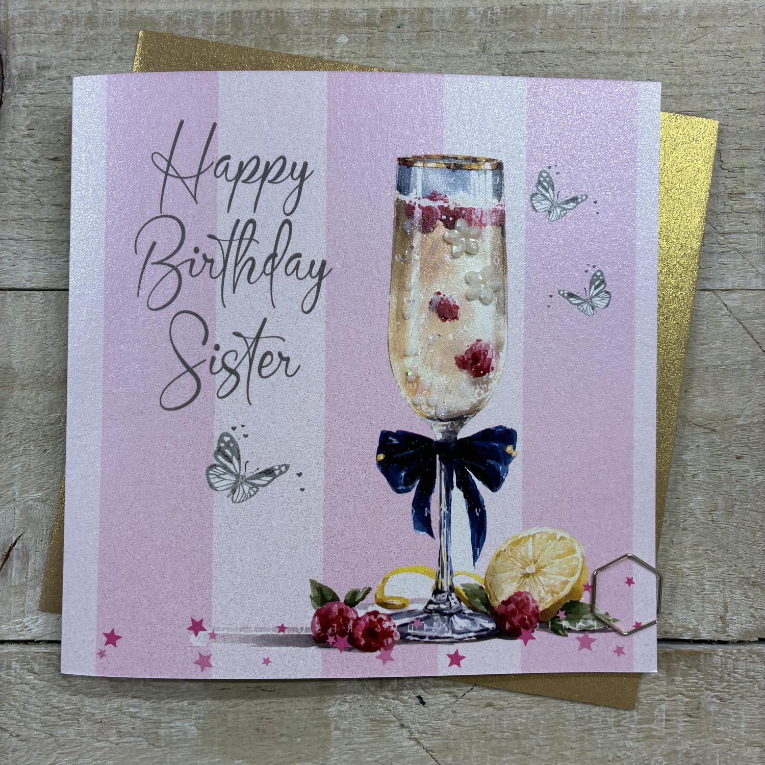 White Cotton Cards Happy Birthday Sister Flute &amp; Butterfly Card