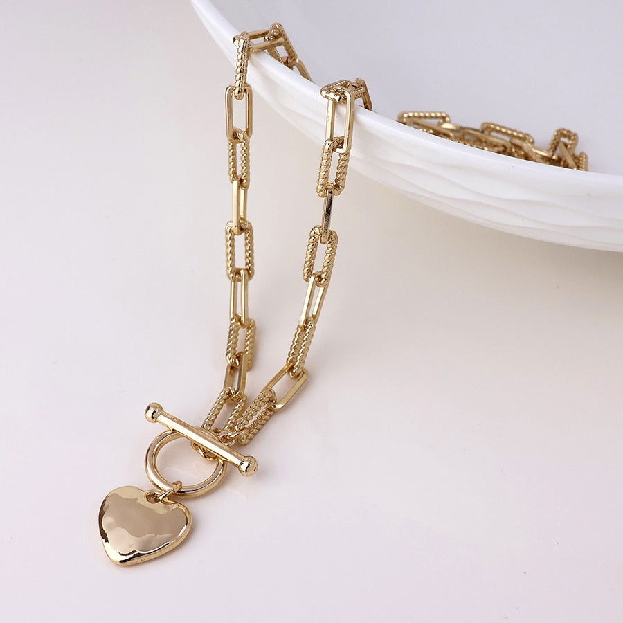 POM Foundry Gold Heart T Bar Necklace with Golden Twist Chain