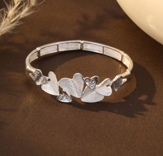 Gracee Jewellery - Silver Multi Hearts Bangle -  Stretch Bracelet