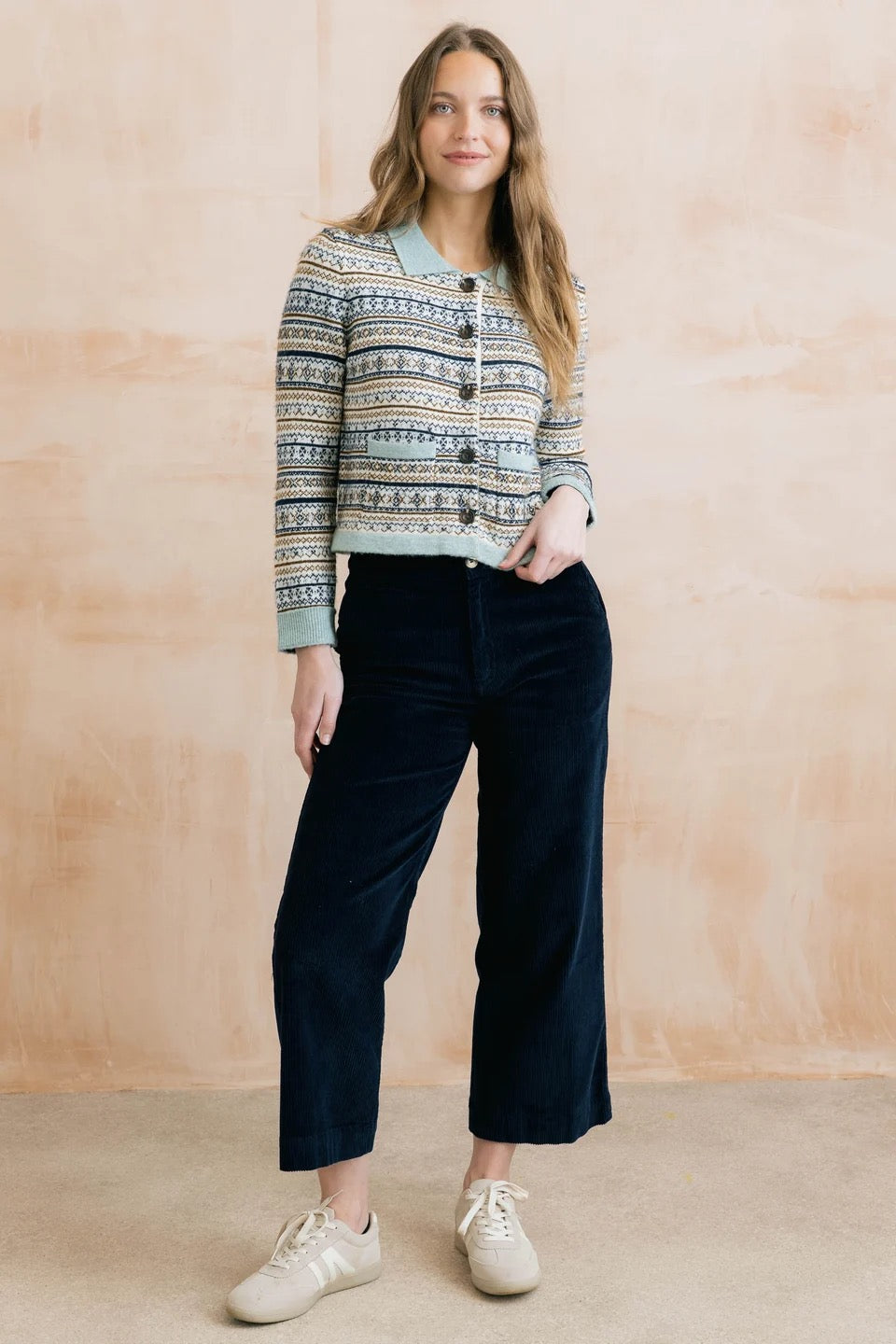 Chesnut Knitted Fair Isle Button Up Cardigan/Jacket - Mist - Lily &amp; Me