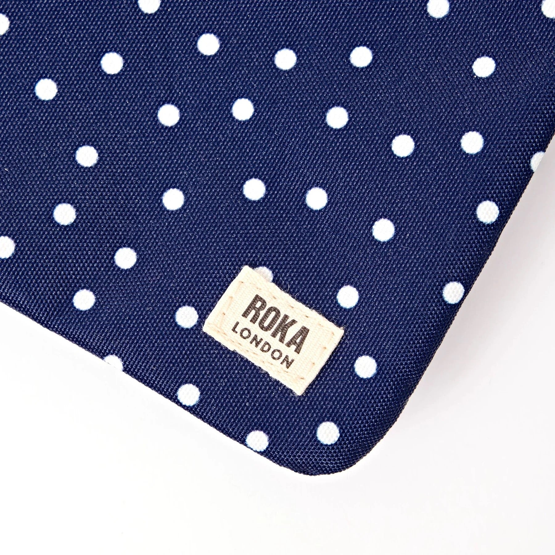 Roka Carnaby XL Crossbody-Recycled Canvas - Navy Polka Dot