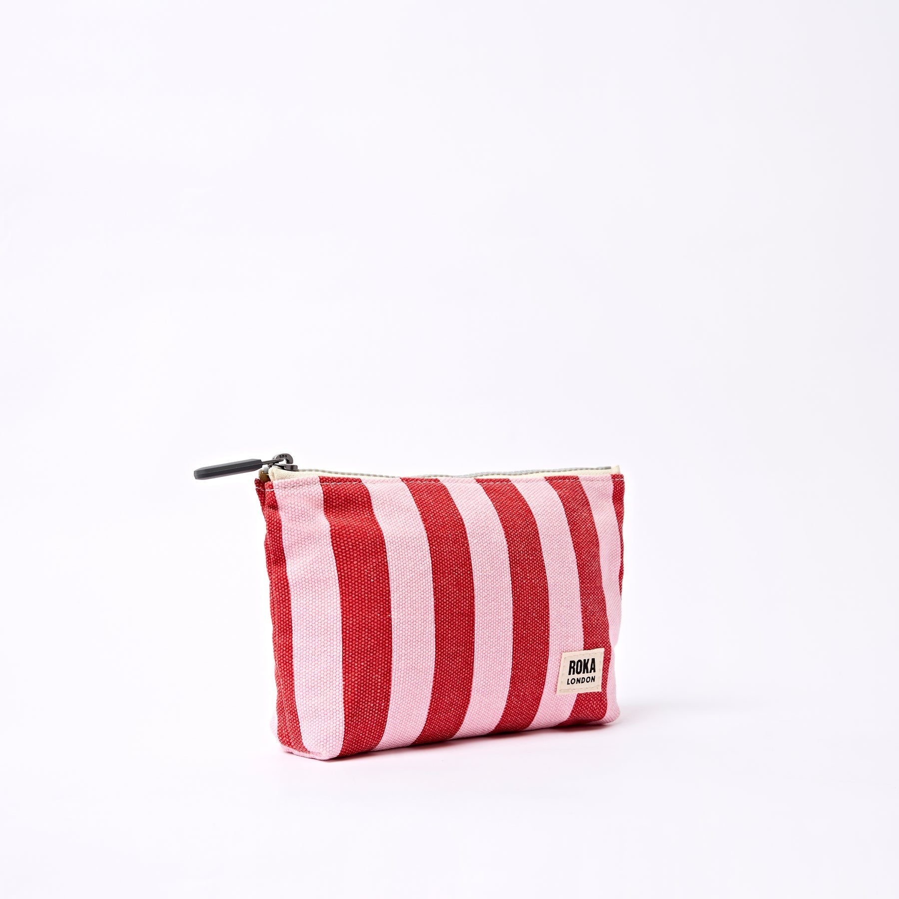 Roka Maida Vale Small Zip Pouch -Cotton Canvas - Strawberry Stripe