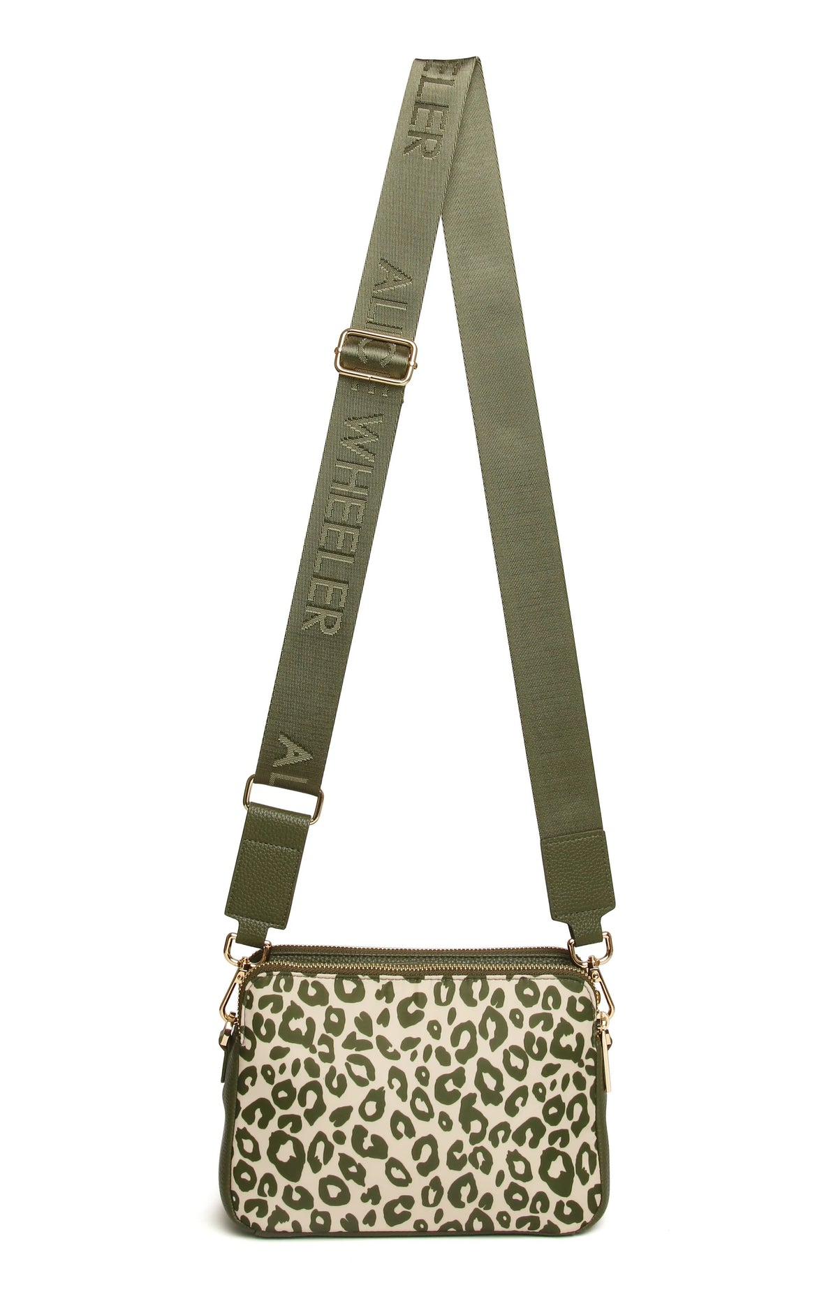 Alice Wheeler- Olive Leopard Print - Soho Dual Double Zip Crossbody Handbag