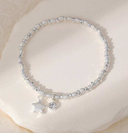 Gracee Jewellery - Silver Star &amp; Crystal -  Beaded Stretch Bracelet