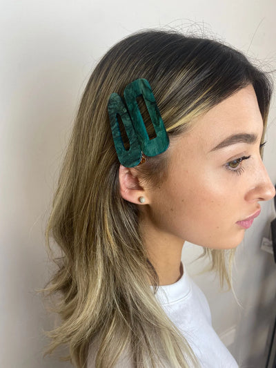 Emerald Sparkle Marble Duo Clips Set of 2