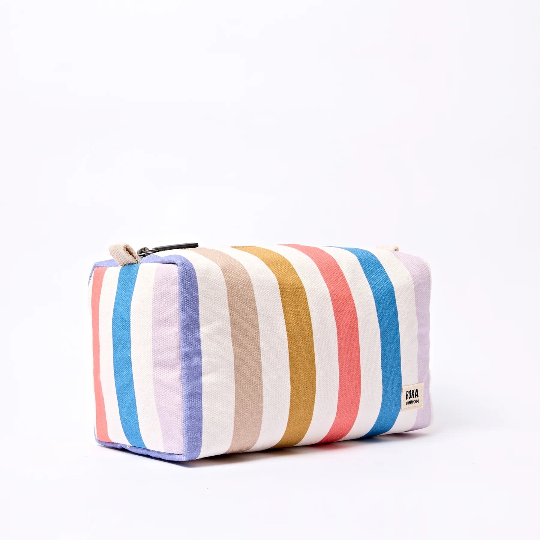 Roka Mayfair Small Wash Bag -Cotton Canvas - Pastel Multi Stripe