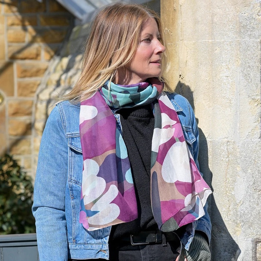 POM - Florence - Plum &amp; Teal Mix Oversized Botanical Print - Recycled Blend Scarf