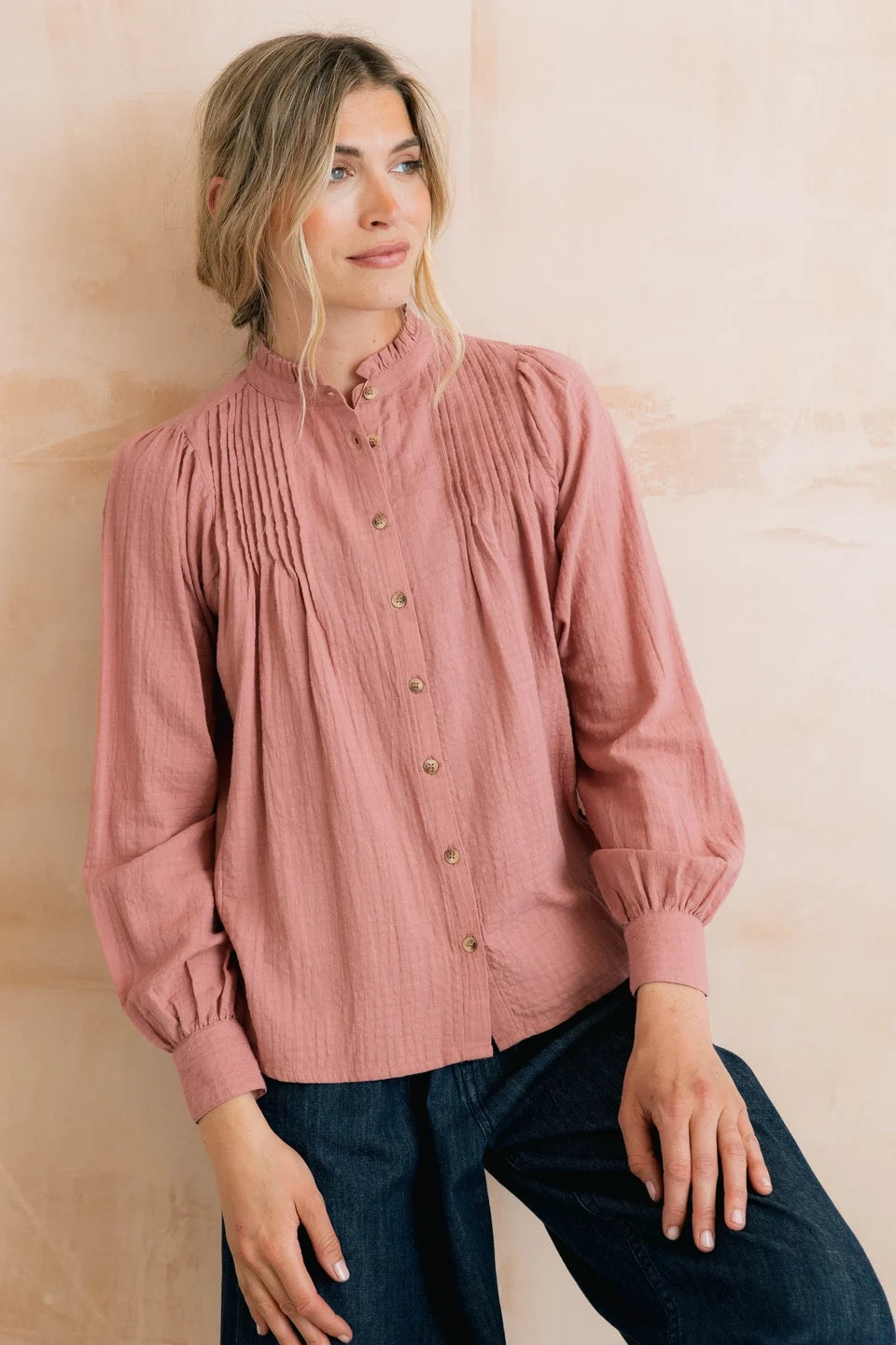 Flora Organic Cotton Plain Pintuck Blouse - Antique Pink - Lily &amp; Me