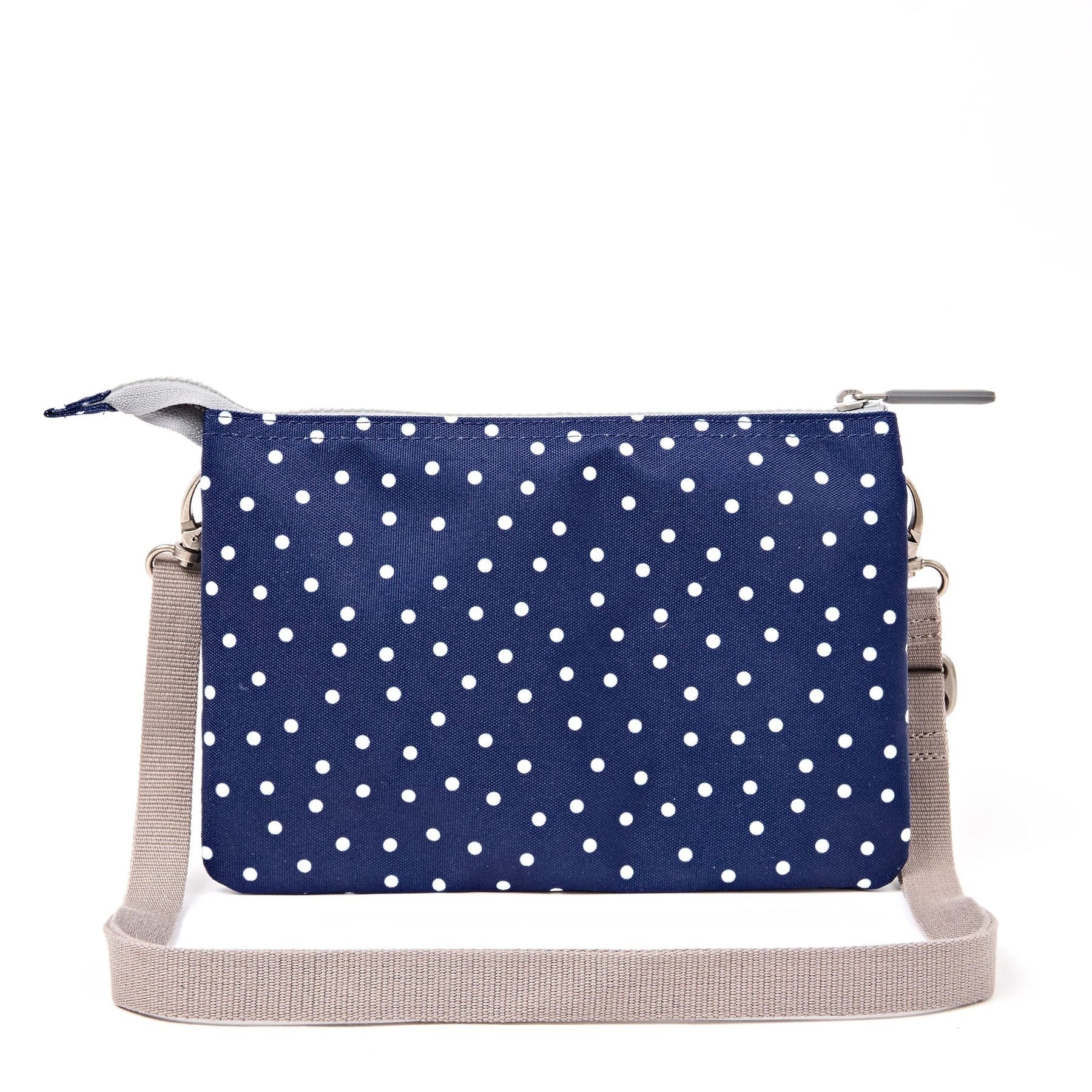 Roka Carnaby XL Crossbody-Recycled Canvas - Navy Polka Dot