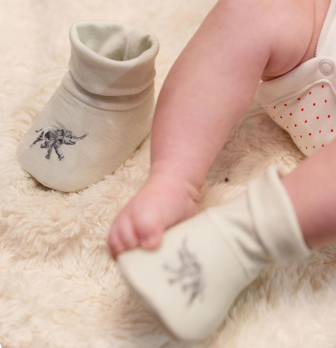 Little Savannah Embroidered Booties - Elephant - Wrendale design