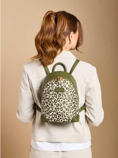 Alice Wheeler- Olive Leopard Print - Shoreditch Small Backpack