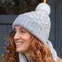 POM - Erica - Grey/White - Scandi Starflower Knitted Cosy Bobble Hat