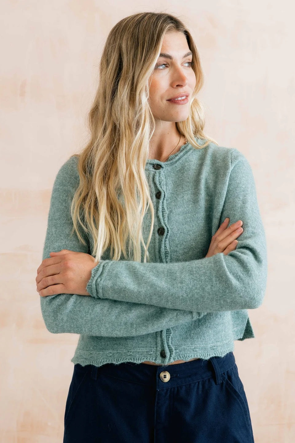 Elodie - Scallop Knit Outfitter Cardigan - Sea Blue - Lily &amp; Me