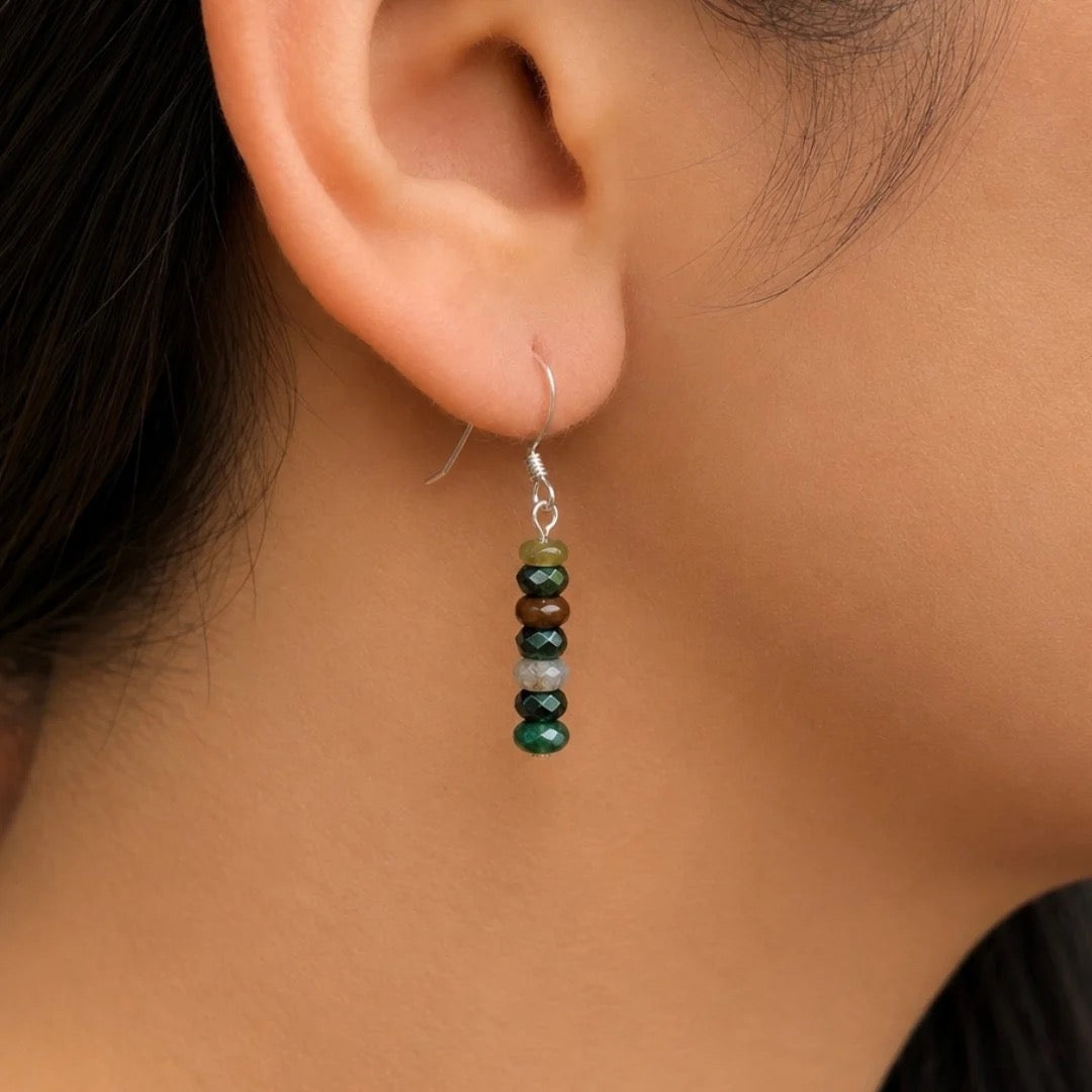 Carrie Elspeth - Moss Agate Faceted Rondelle Stack Drop Earrings -Multi Green