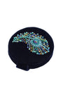 My Doris - Peacock Feather - Navy Velvet Round Handbag Compact Mirror