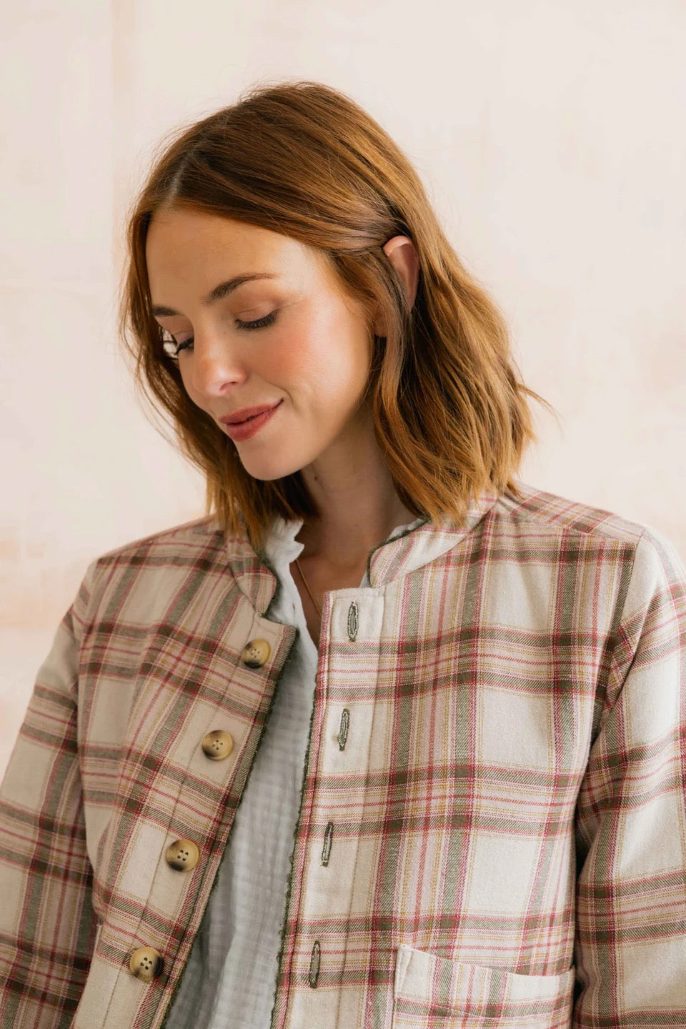 Scarlett - Plain Boucle &amp; Checked Reversible 2in1 Jacket - Dark Olive - Lily &amp; Me
