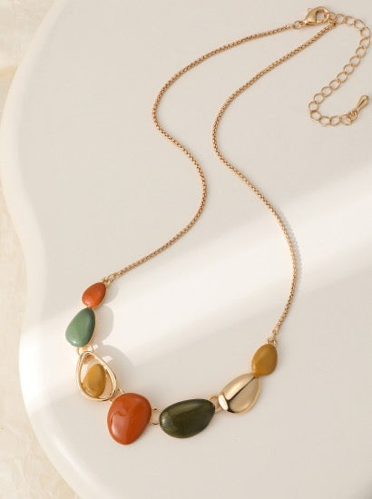 Gracee Jewellery - Enamel Autumn Golden Mix Half Chain Necklace - Gold