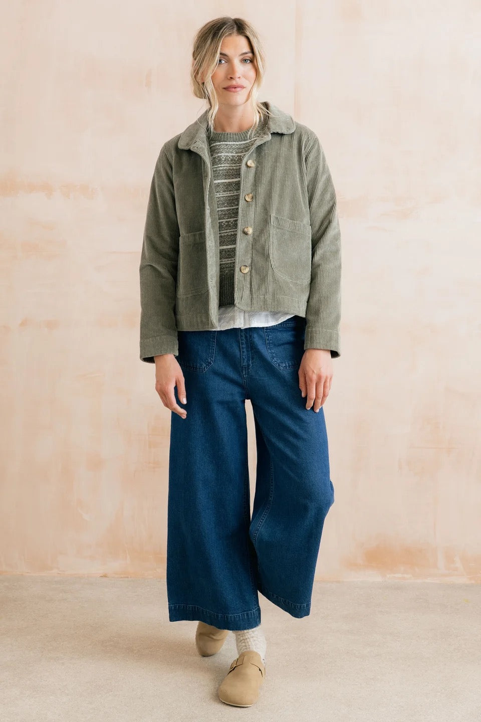 Ash - Plain Jumbo Pincord Jacket - Sage Green - Lily &amp; Me