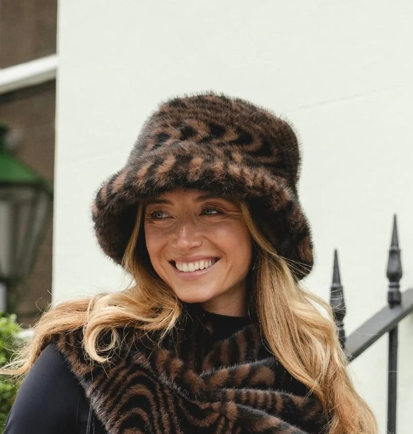 Park Lane - Dark Zebra Print - Faux Fur Bucket Hat