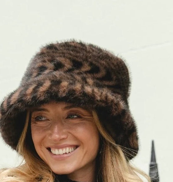 Park Lane - Dark Zebra Print - Faux Fur Bucket Hat