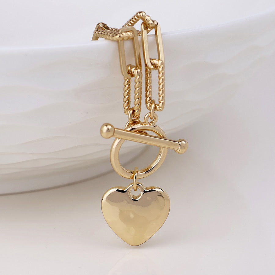 POM Foundry Gold Heart T Bar Necklace with Golden Twist Chain
