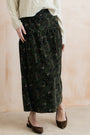 Frances - Trailing Leaves Print Pincord Plain Midi Skirt - Dark Olive Green - Lily & Me