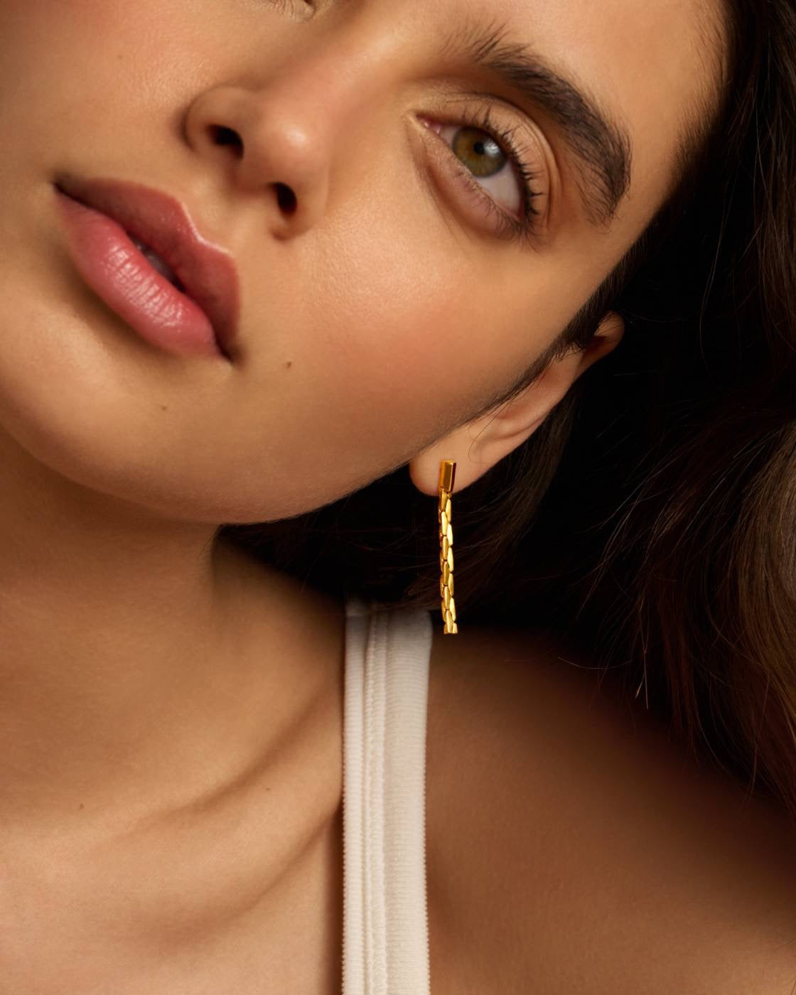 Katie Loxton Waterproof Jewellery - Harlequin - Gold Chain Drop Stud Earrings