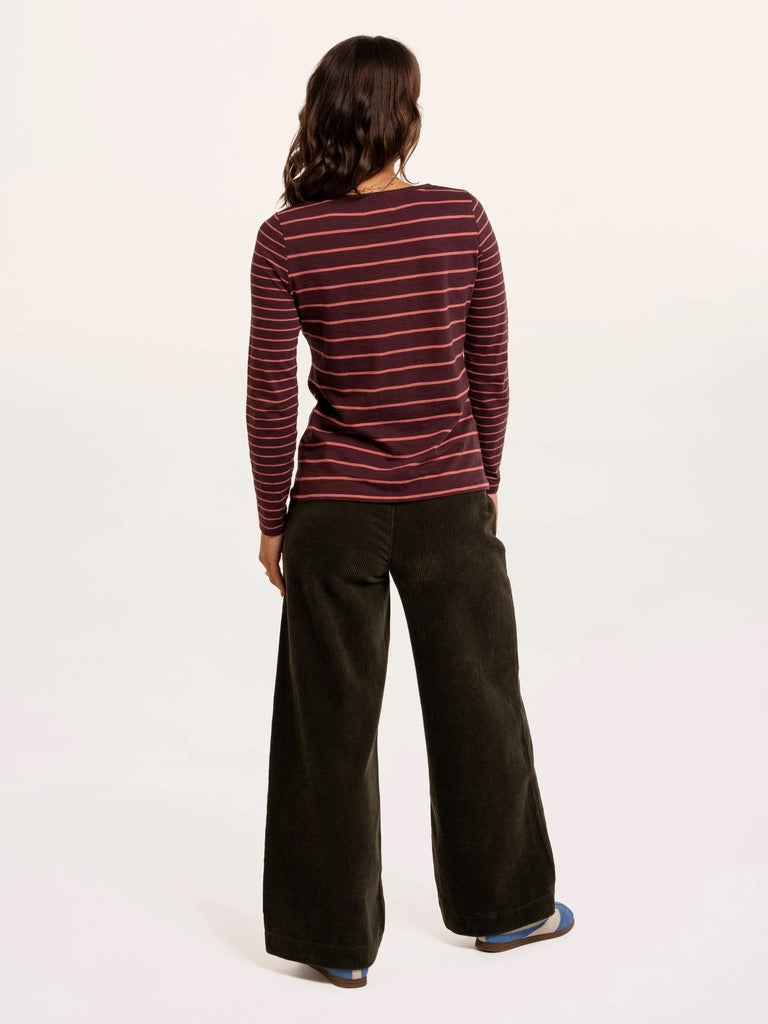 Brakeburn - Branksome - Thick &amp; Thin Stripe - Long Sleeved T-shirt - Burgundy
