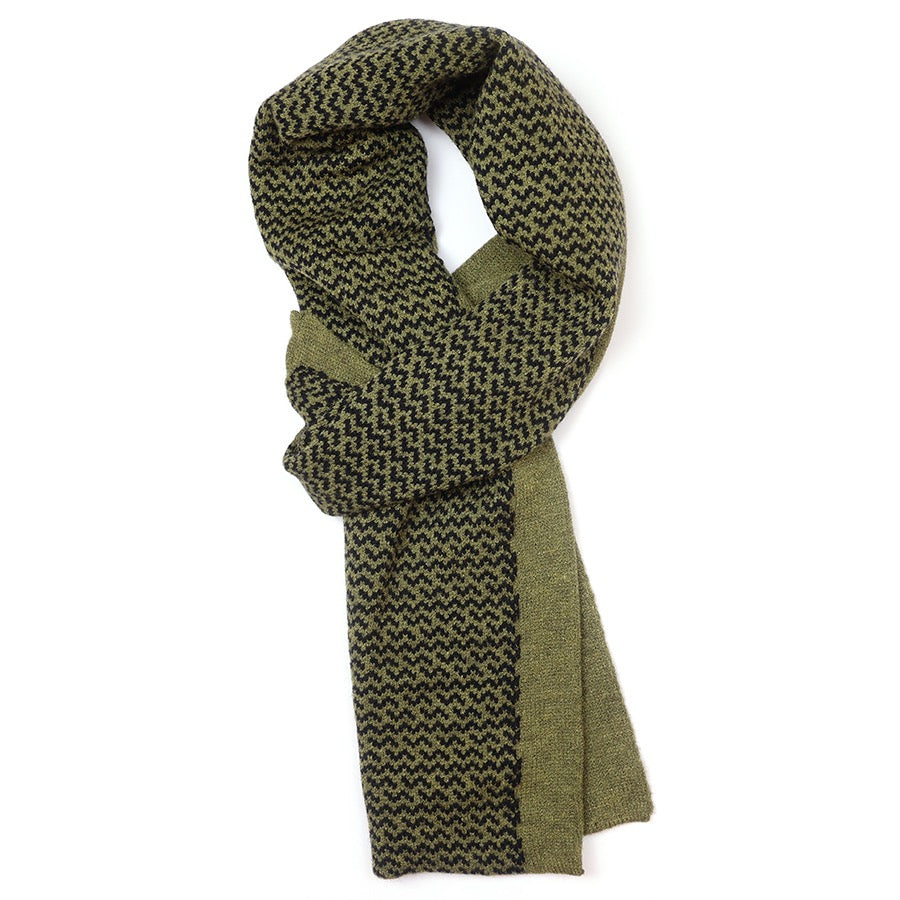 POM - Mens - Theo Chevron Knit - Pull Through Crossover Scarf - Olive Green/Black