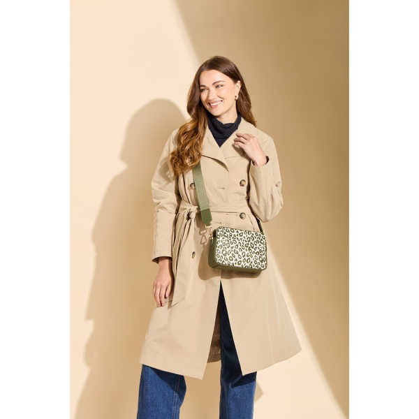 Alice Wheeler- Olive Leopard Print - Soho Dual Double Zip Crossbody Handbag