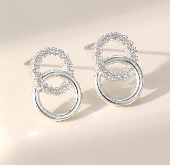 Gracee Jewellery - Double Circles with Pave Crystal - Stud Earrings