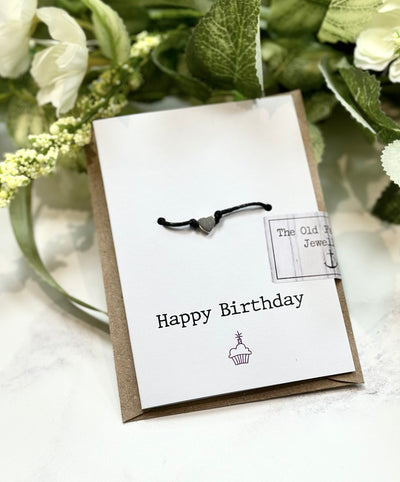 Happy Birthday - Heart/Star Black Cord Wish Bracelet