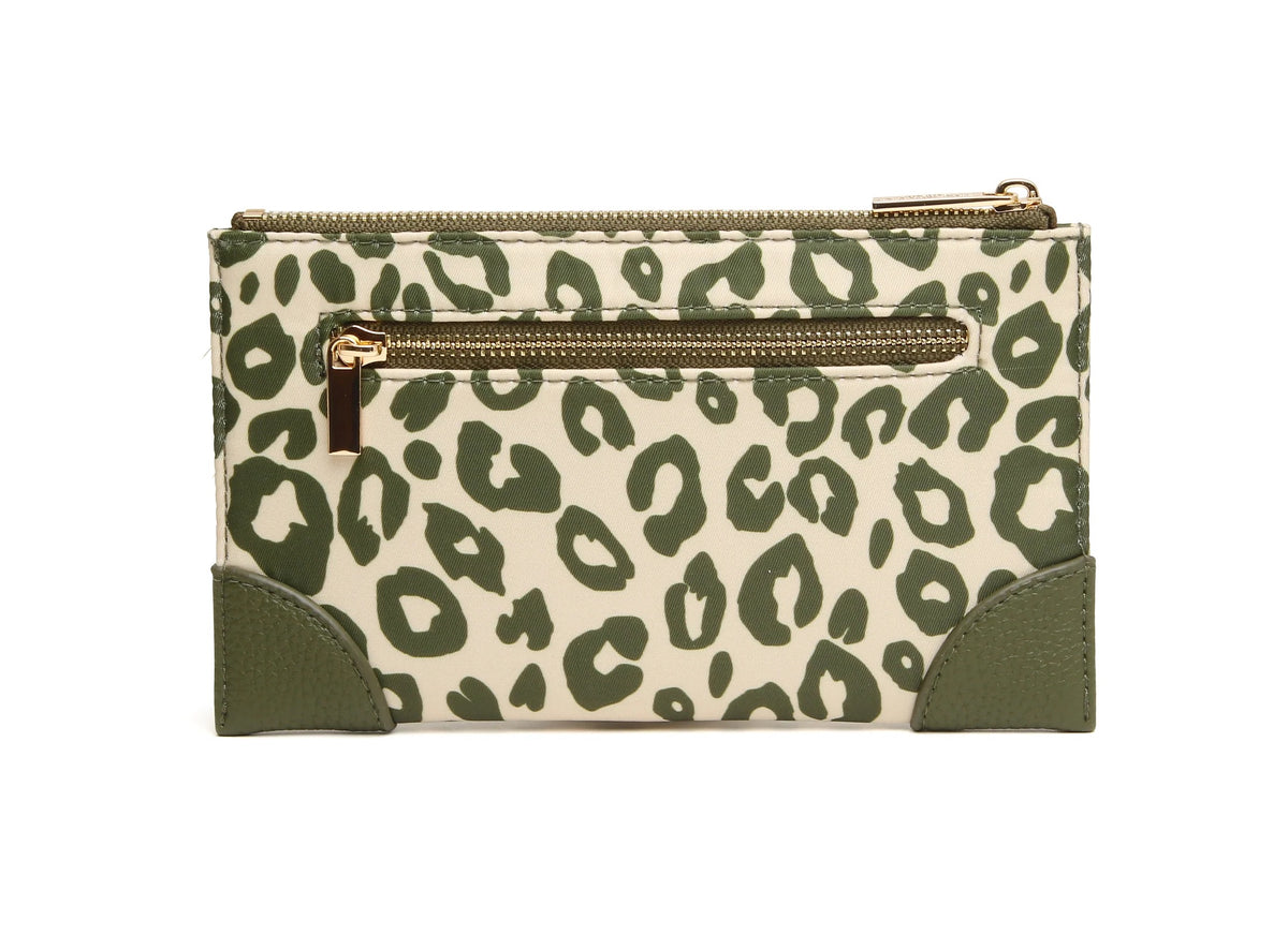 Alice Wheeler- Olive Leopard Print - Brompton Large Slimline Zip Purse