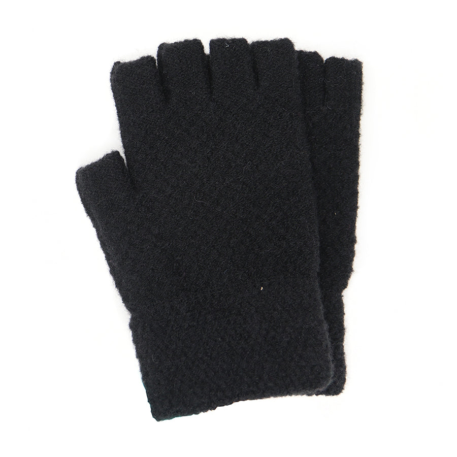 POM Black Waffle Texture Knitted Fingerless Gloves