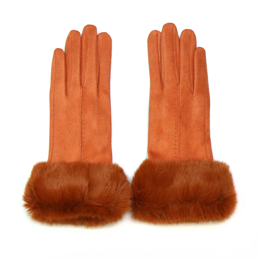 POM Burnt Sienna Faux Sued & Faux Fur Cuff Gloves