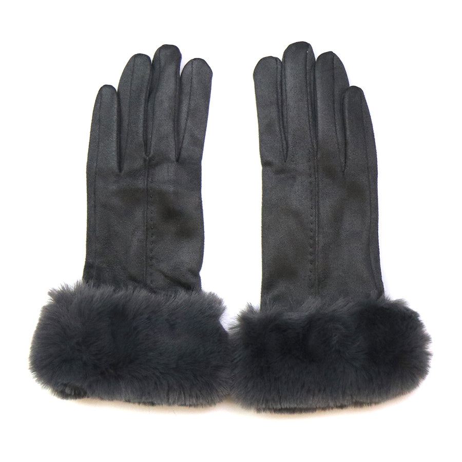 POM Dark Grey Faux Suede & Faux Fur Cuff Gloves