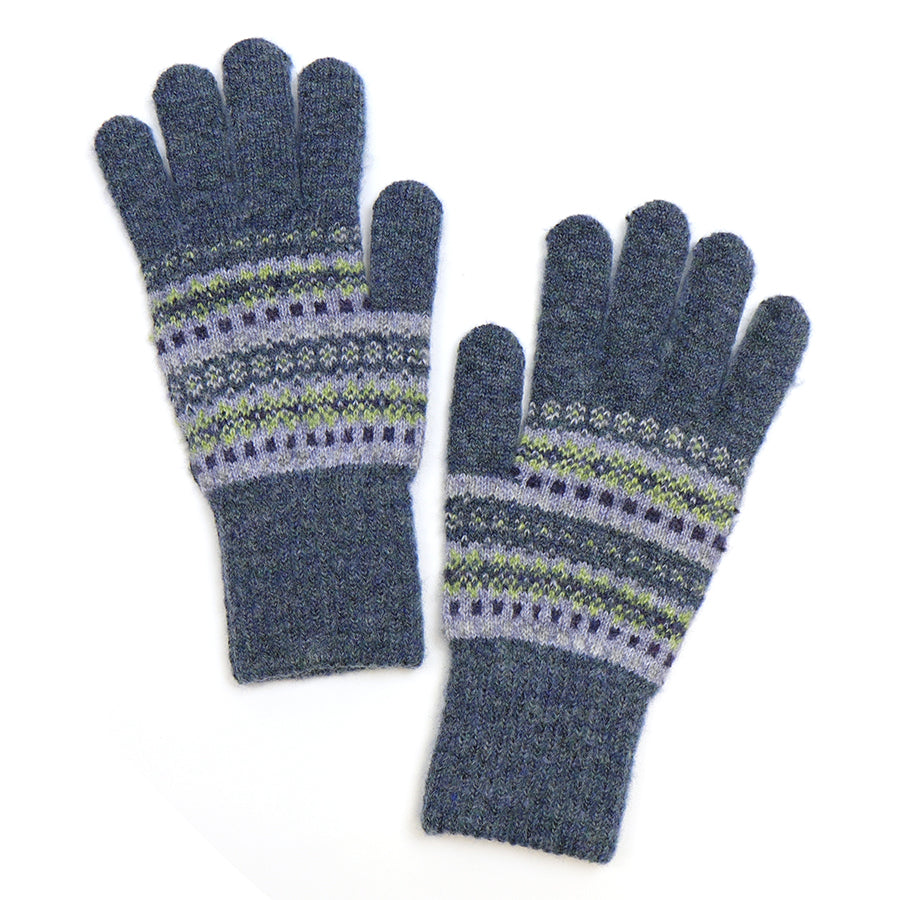 POM Denim/Soft Green Fairisle Print Knitted Wool Blend Gloves