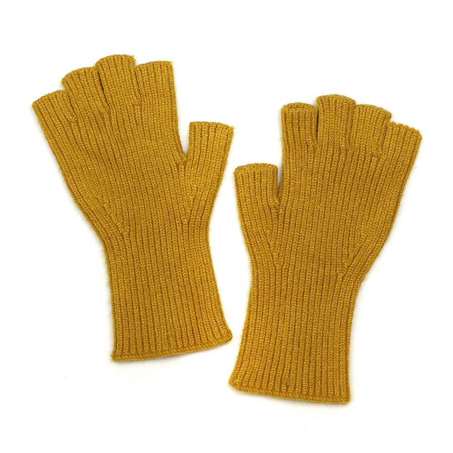 POM Mustard Ribbed Knit Fingerless Gloves