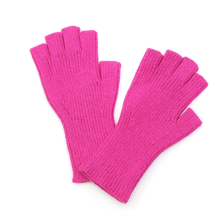 POM Bright Pink Ribbed Knit Fingerless Gloves