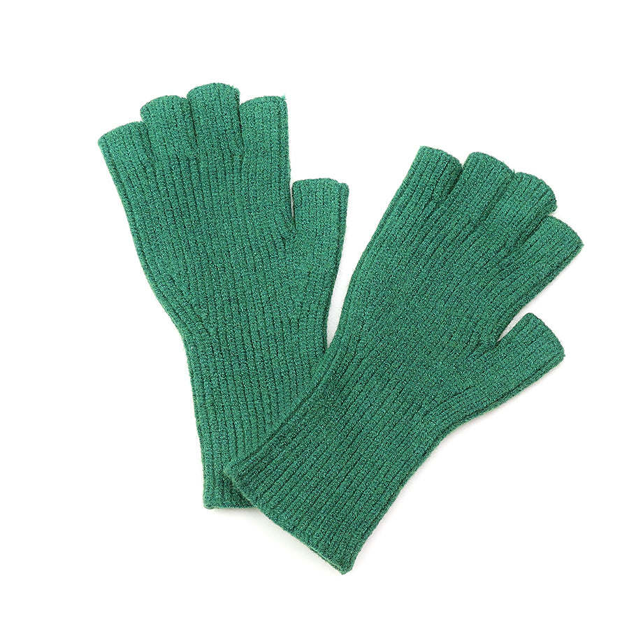 POM Jade Green Ribbed Knit Fingerless Gloves