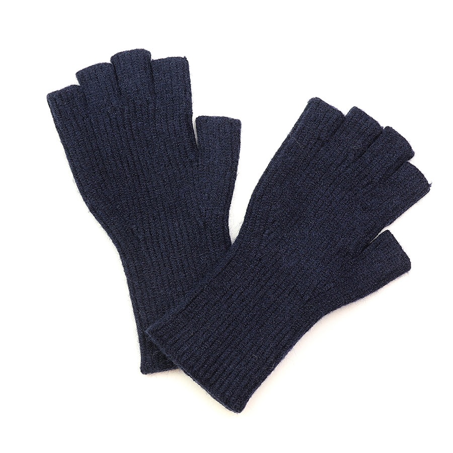 POM Navy Blue Ribbed Knit Fingerless Gloves