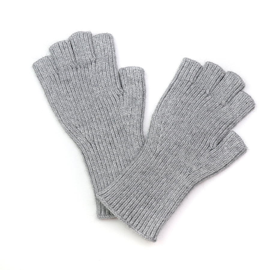 POM Pale Grey Ribbed Knit Fingerless Gloves