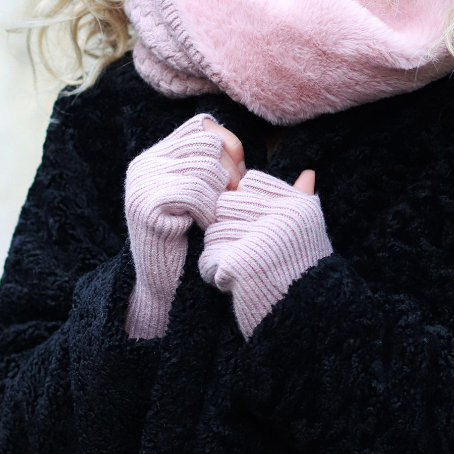 POM Blush Pink Ribbed Knit Fingerless Gloves