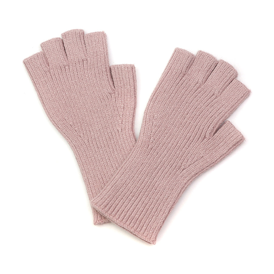 POM Blush Pink Ribbed Knit Fingerless Gloves