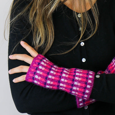 POM Purple/Fuchsia 'Firework' Intermittent Stripe Knitted Wrist Warmers