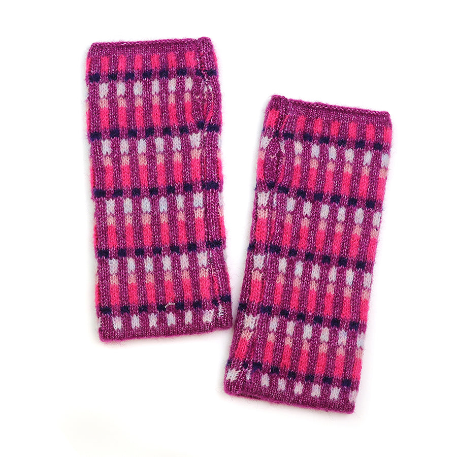 POM Purple/Fuchsia 'Firework' Intermittent Stripe Knitted Wrist Warmers