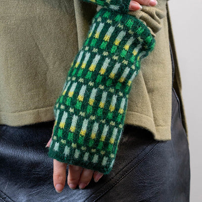 POM Green/Yellow 'Firework' Intermittent Stripe Knitted Wrist Warmers